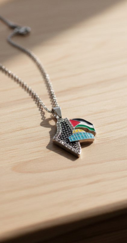 Palestine Map Silver Necklace