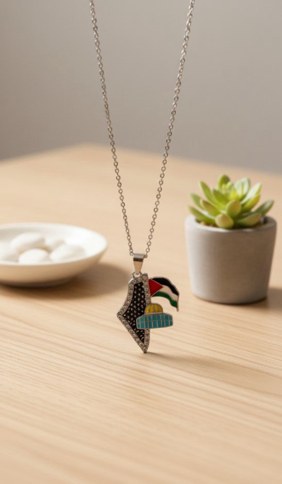 Palestine Map Silver Necklace