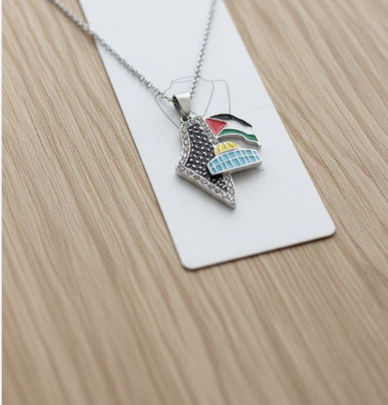 Palestine Map Silver Necklace