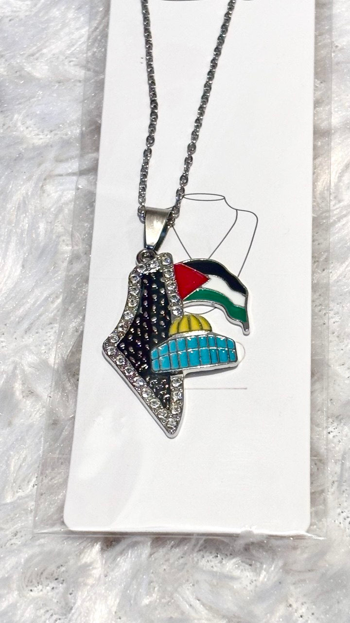 Palestine Map Silver Necklace