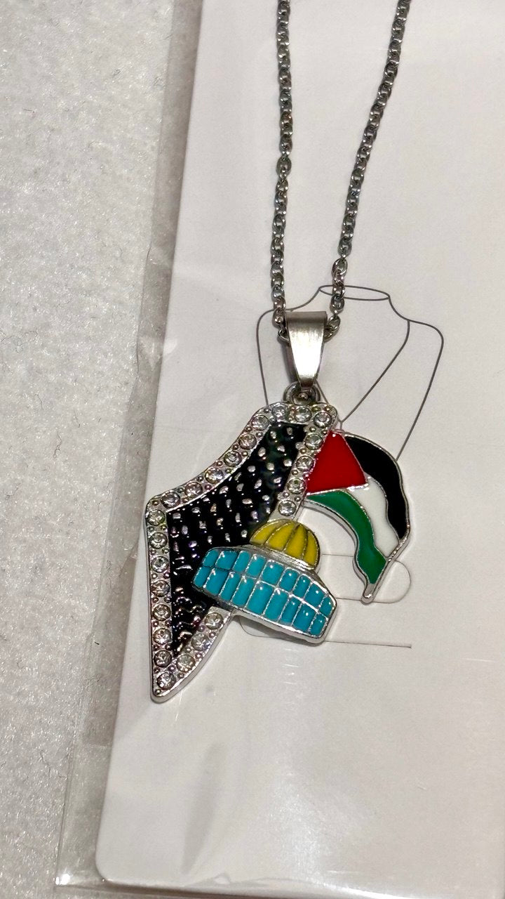Palestine Map Silver Necklace